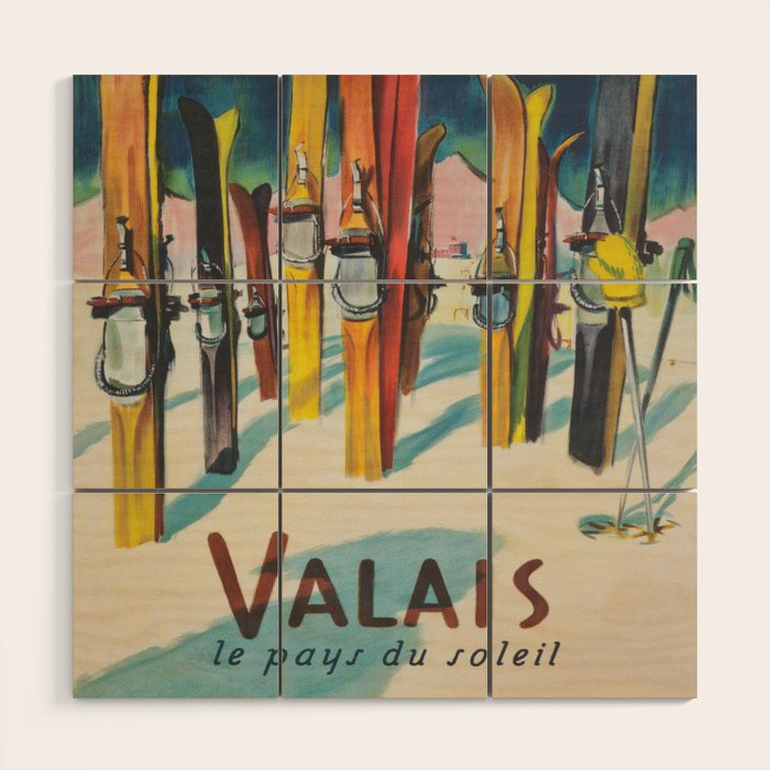 Valais Vintage Ski Travel Poster Wood Wall Art Gallery Image 1