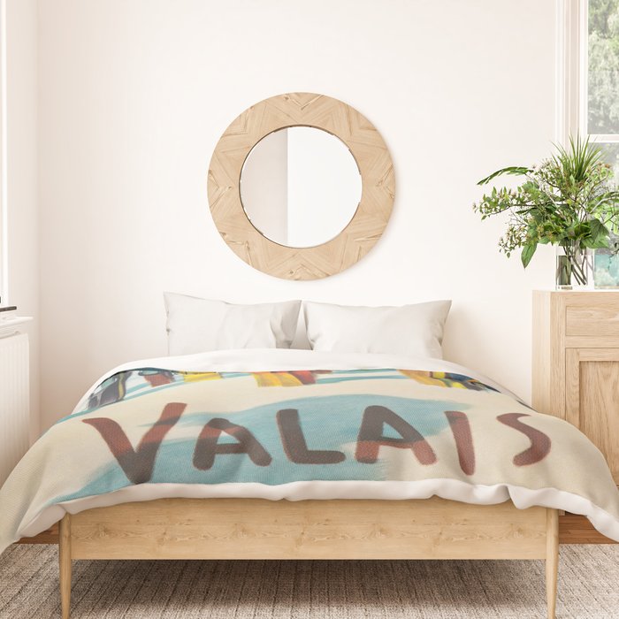 Valais Vintage Ski Travel Poster Duvet Cover Gallery Image 3