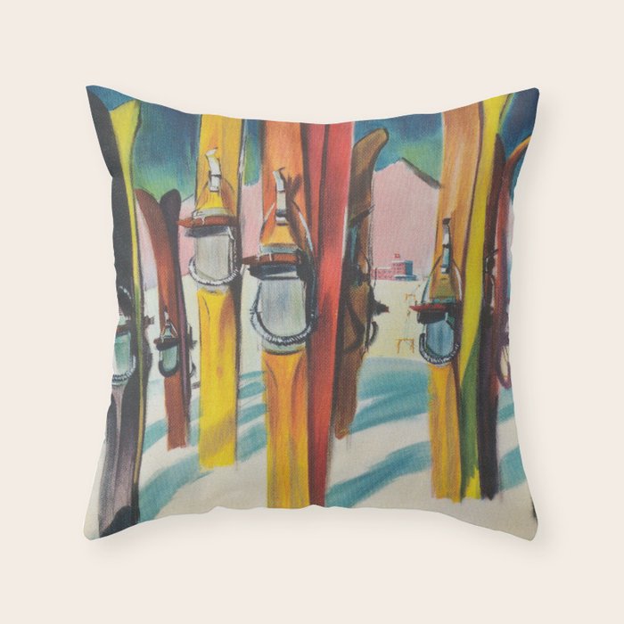 Valais Vintage Ski Travel Poster Throw Pillow Gallery Image 6