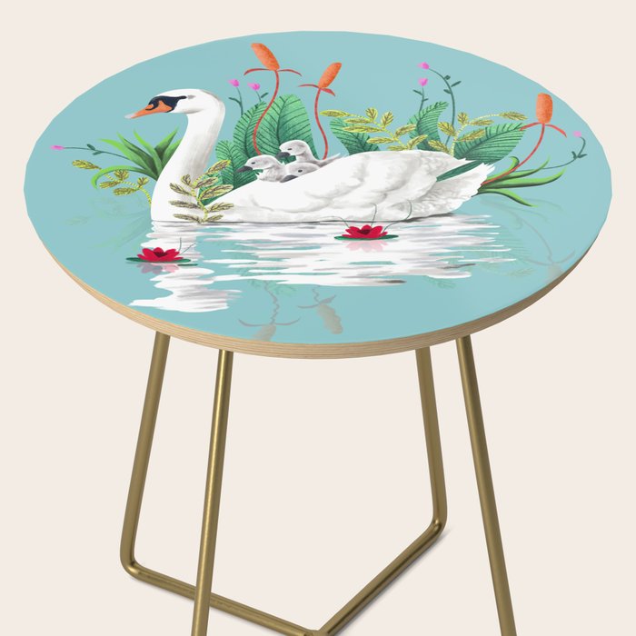 Bond, Jungle Animals, Swan Family Nature Pond Illustration, Bohemian Ducks Love Colorful Botanical Side Table Gallery Image 2