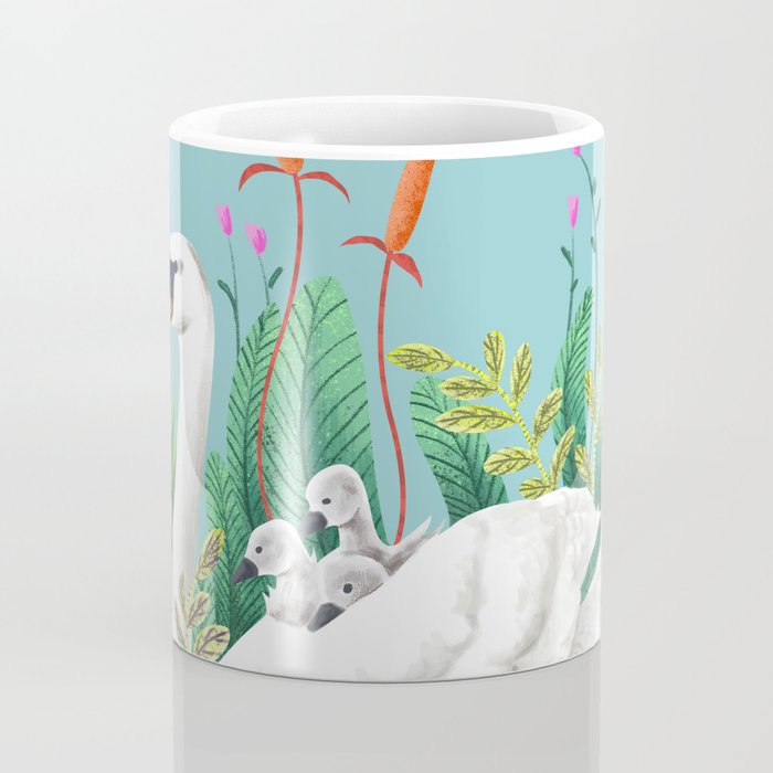 Bond, Jungle Animals, Swan Family Nature Pond Illustration, Bohemian Ducks Love Colorful Botanical Coffee Mug Gallery Image 4