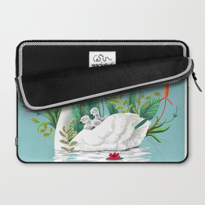 Bond, Jungle Animals, Swan Family Nature Pond Illustration, Bohemian Ducks Love Colorful Botanical Laptop Sleeve Gallery Image 2