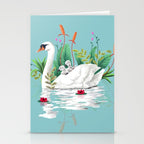 Bond, Jungle Animals, Swan Family Nature Pond Illustration, Bohemian Ducks Love Colorful Botanical Stationery Card Gallery Image 2