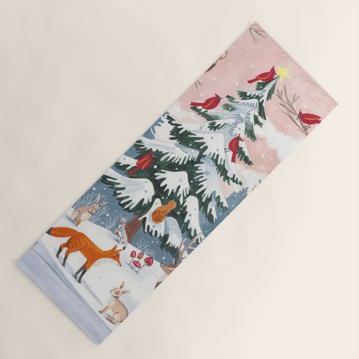 Animals in a Snowy Winter Forest Yoga Mat Gallery Image 1