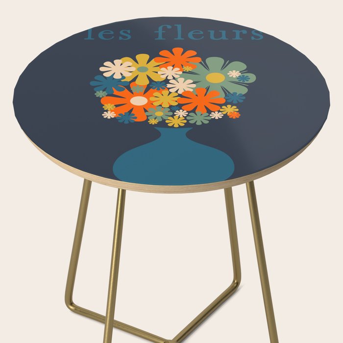 Les Fleurs Cheerful Retro Flowers in Vase Blue Side Table Gallery Image 2