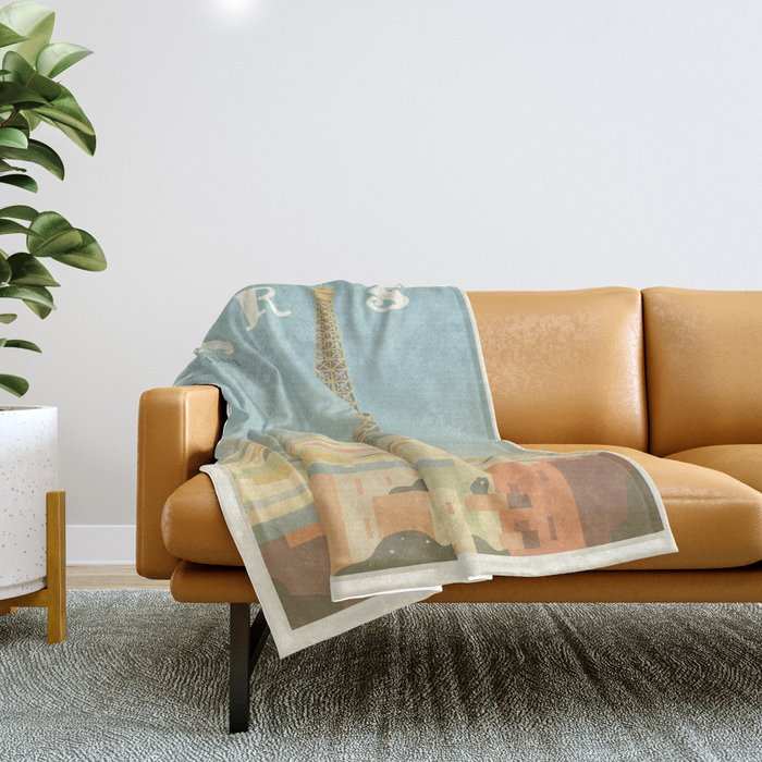 Paris France Eiffel Tower Vintage Travel Poster Commercial Air Travel Throw Blanket Gallery Image 1