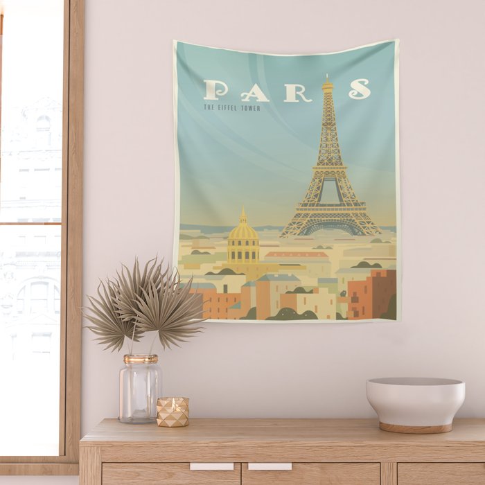 Paris France Eiffel Tower Vintage Travel Poster Commercial Air Travel Wall Tapestry Gallery Image 2