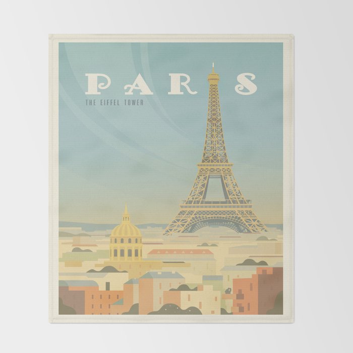 Paris France Eiffel Tower Vintage Travel Poster Commercial Air Travel Throw Blanket Gallery Image 2