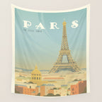 Paris France Eiffel Tower Vintage Travel Poster Commercial Air Travel Wall Tapestry Gallery Image 4
