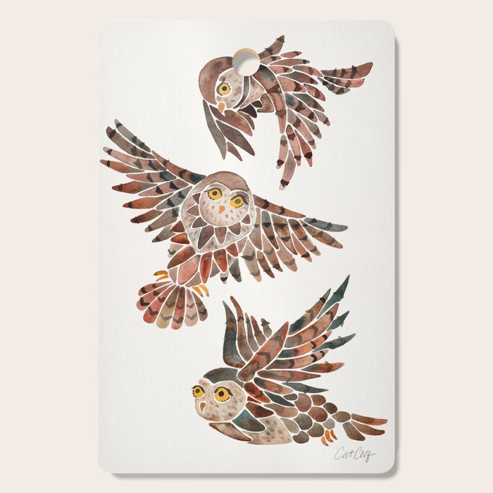 Owls in Flight â Brown Palette Cutting Board Gallery Image 1