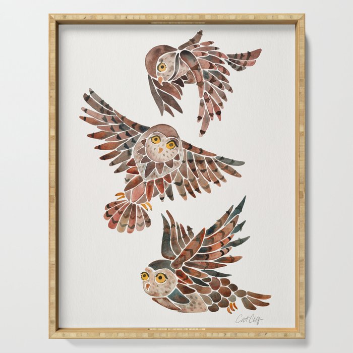 Owls in Flight - Brown Palette Serving Tray Gallery Image 1