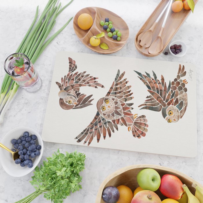 Owls in Flight â Brown Palette Cutting Board Gallery Image 2