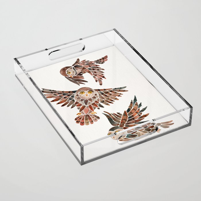 Owls in Flight - Brown Palette Acrylic Tray Gallery Image 1