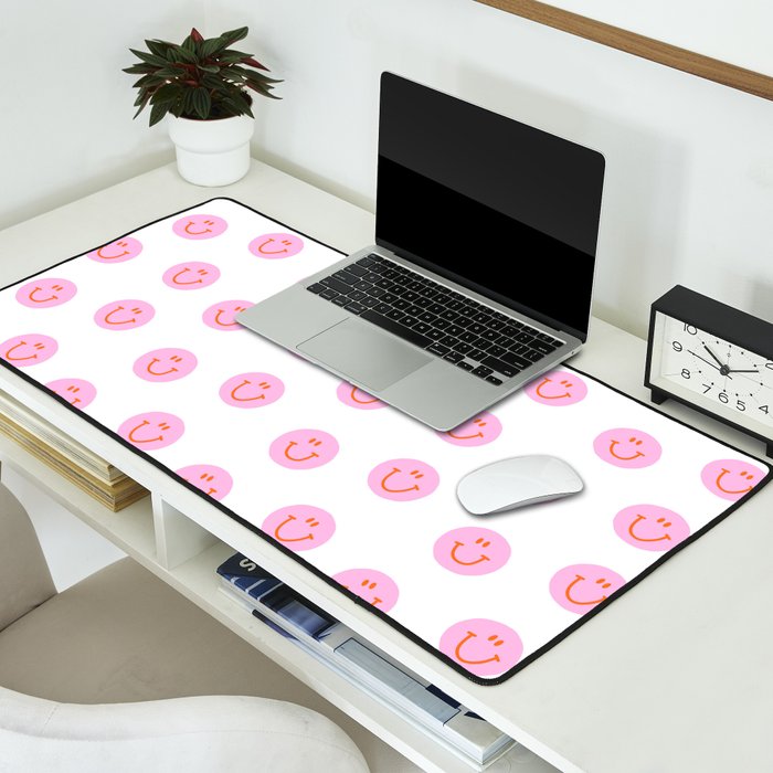 Funny happy face colorful pink cartoon seamless pattern Desk Mat Gallery Image 2