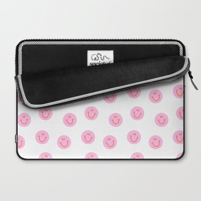 Funny happy face colorful pink cartoon seamless pattern Laptop Sleeve Gallery Image 2