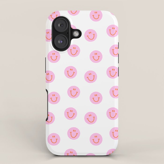 Funny happy face colorful pink cartoon seamless pattern iPhone Case Gallery Image 1