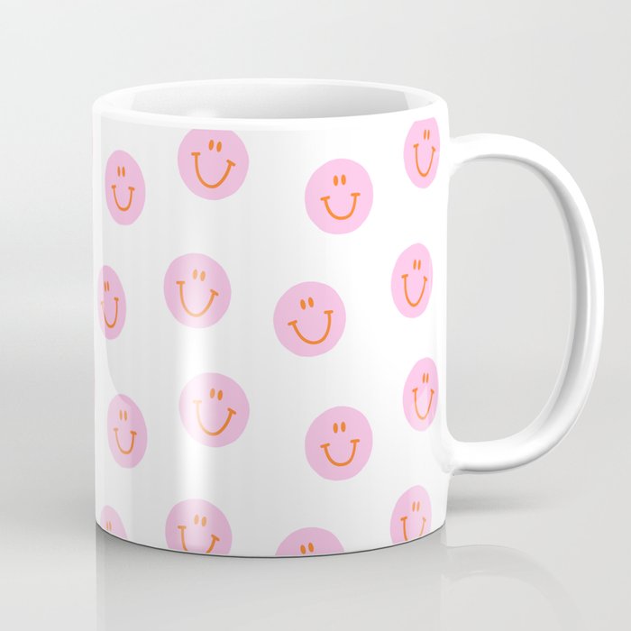Funny happy face colorful pink cartoon seamless pattern Coffee Mug Gallery Image 1