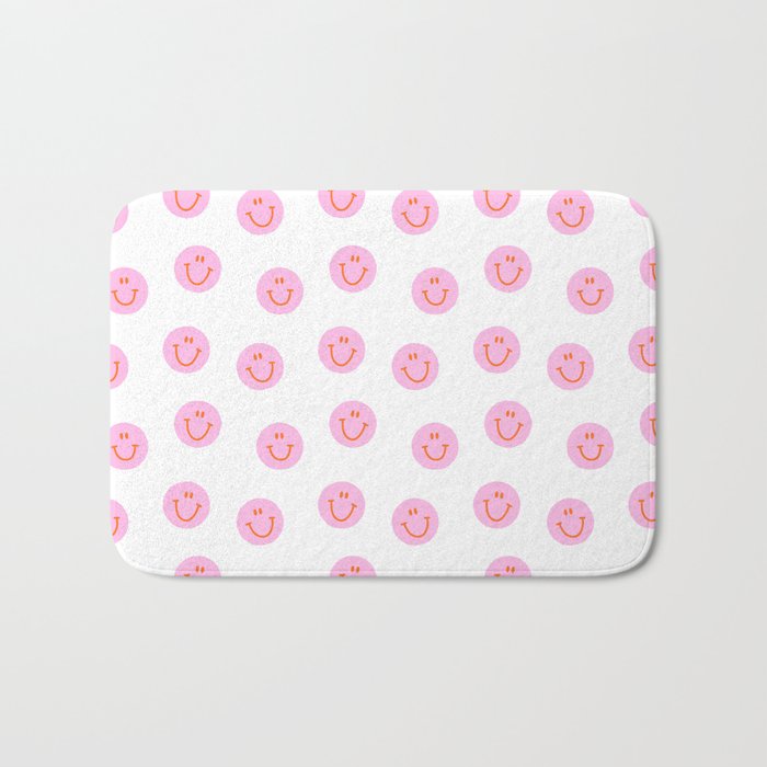 Funny happy face colorful pink cartoon seamless pattern Bath Mat Gallery Image 1