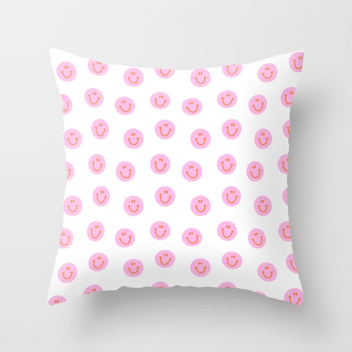 Funny happy face colorful pink cartoon seamless pattern Throw Pillow Gallery Image 6