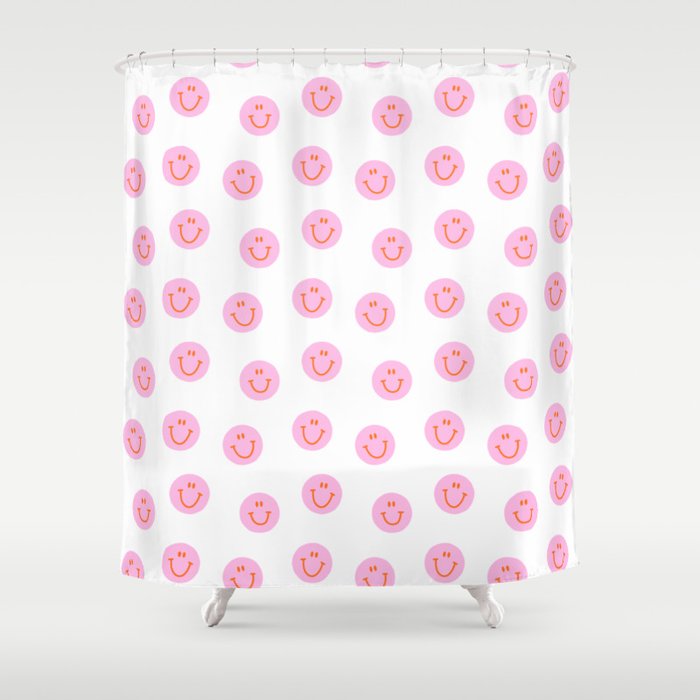 Funny happy face colorful pink cartoon seamless pattern Shower Curtain Gallery Image 1