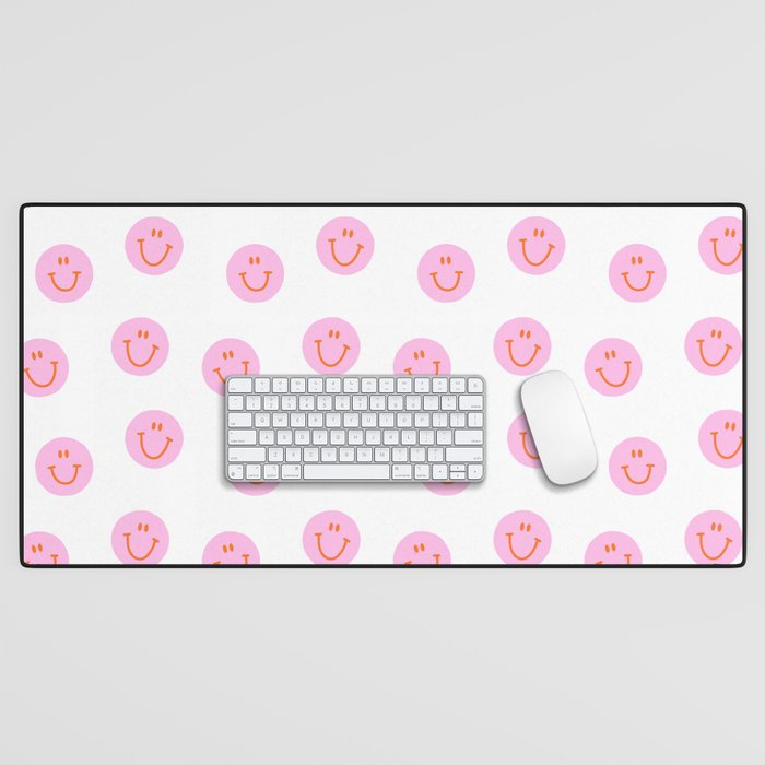 Funny happy face colorful pink cartoon seamless pattern Desk Mat Gallery Image 1
