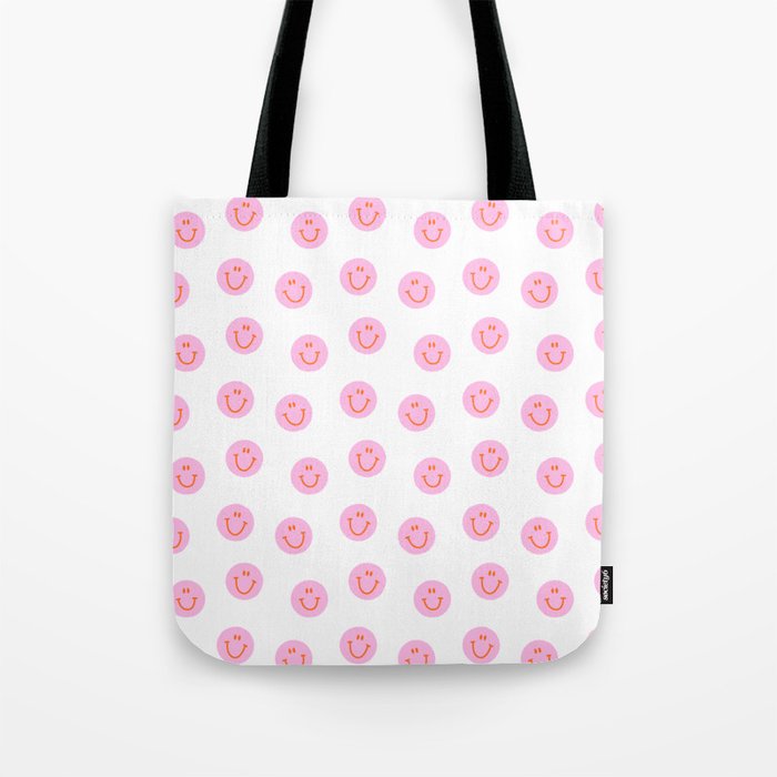 Funny happy face colorful pink cartoon seamless pattern Tote Bag Gallery Image 1