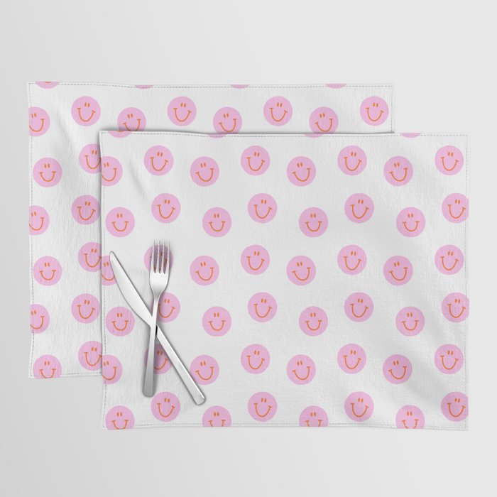Funny happy face colorful pink cartoon seamless pattern Placemat Gallery Image 1