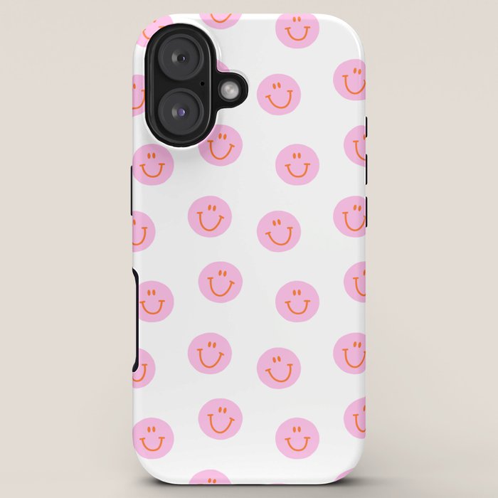 Funny happy face colorful pink cartoon seamless pattern iPhone Case Gallery Image 5