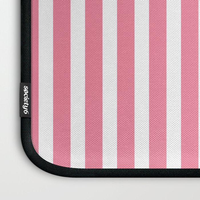 Rose Pink & White Cabana Stripe Laptop Sleeve Gallery Image 3