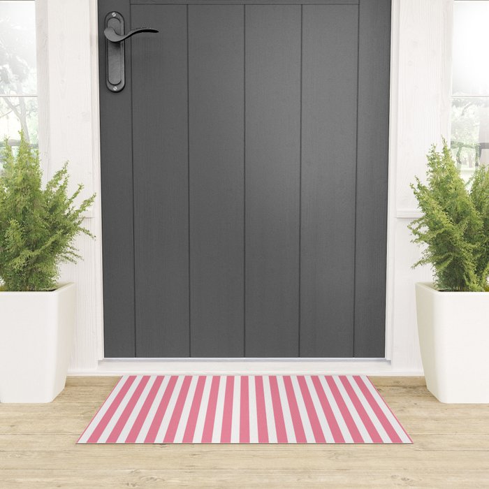 Rose Pink & White Cabana Stripe Welcome Mat Gallery Image 3