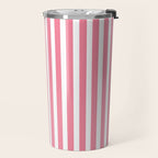 Rose Pink & White Cabana Stripe Travel Mug Gallery Image 2