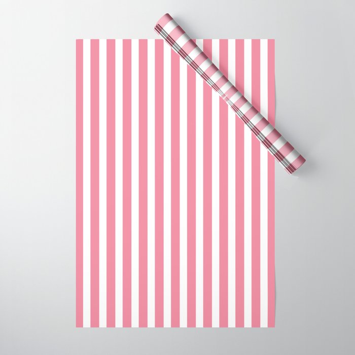 Rose Pink & White Cabana Stripe Wrapping Paper Gallery Image 1