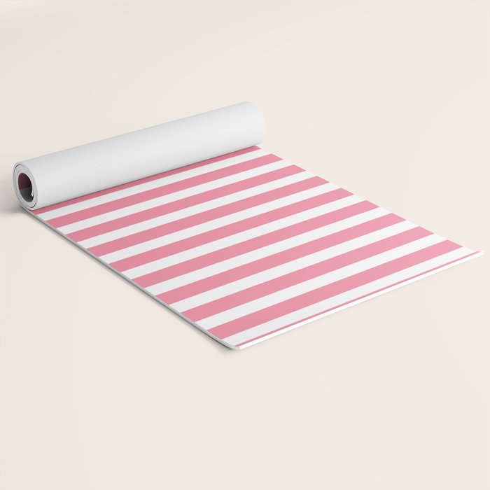 Rose Pink & White Cabana Stripe Yoga Mat Gallery Image 2