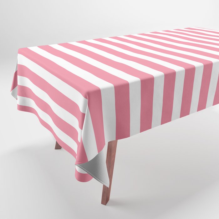 Rose Pink & White Cabana Stripe Tablecloth Gallery Image 1