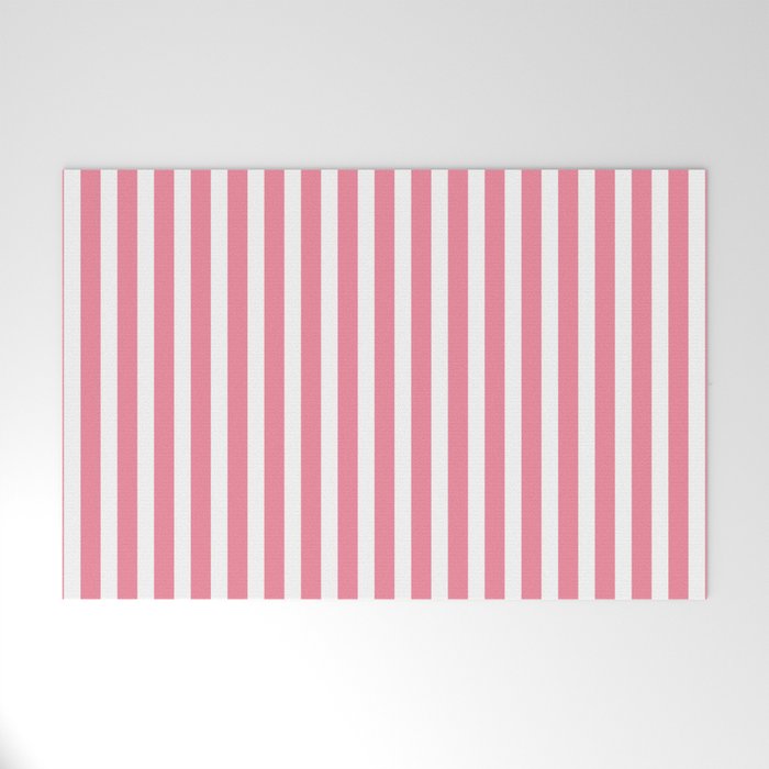 Rose Pink & White Cabana Stripe Welcome Mat Gallery Image 1