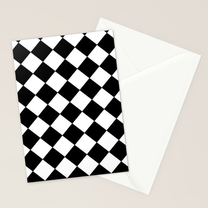 Black and white diamond shape,check,chess pattern  Stationery Card Gallery Image 2