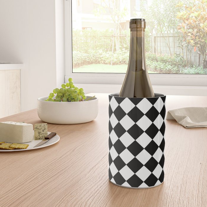 Black and white diamond shape,check,chess pattern  Wine Chiller Gallery Image 4