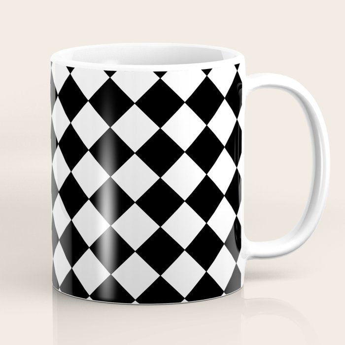 Black and white diamond shape,check,chess pattern  Coffee Mug Gallery Image 1