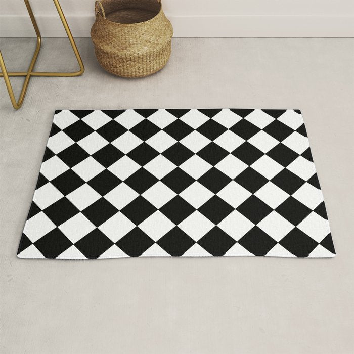 Black and white diamond shape,check,chess pattern  Rug Gallery Image 1