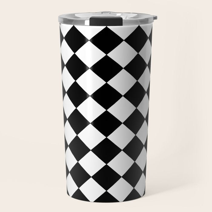 Black and white diamond shape,check,chess pattern  Travel Mug Gallery Image 1