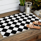 Black and white diamond shape,check,chess pattern  Outdoor Rug Gallery Image 2