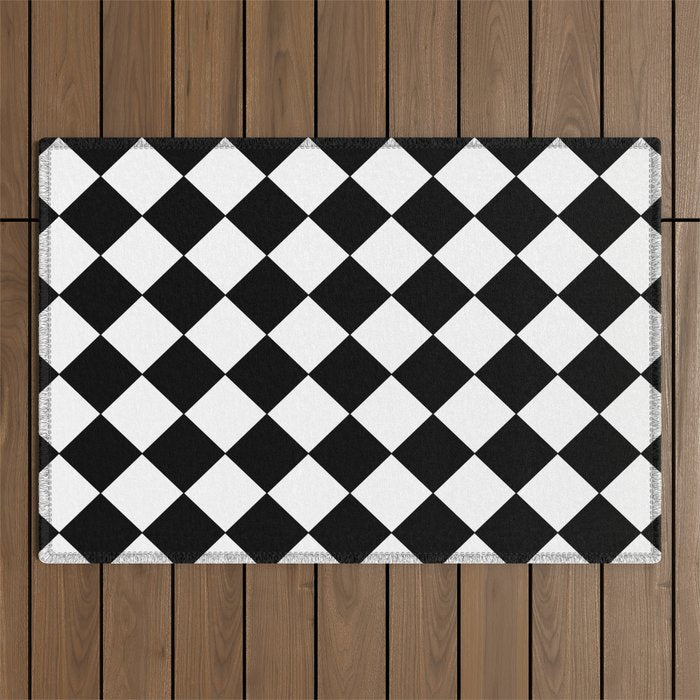 Black and white diamond shape,check,chess pattern  Outdoor Rug Gallery Image 1