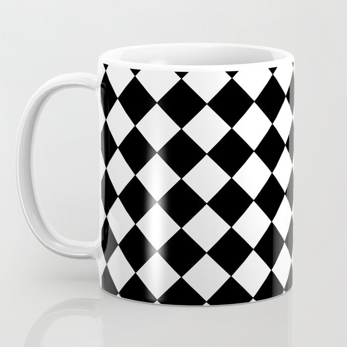 Black and white diamond shape,check,chess pattern  Coffee Mug Gallery Image 3