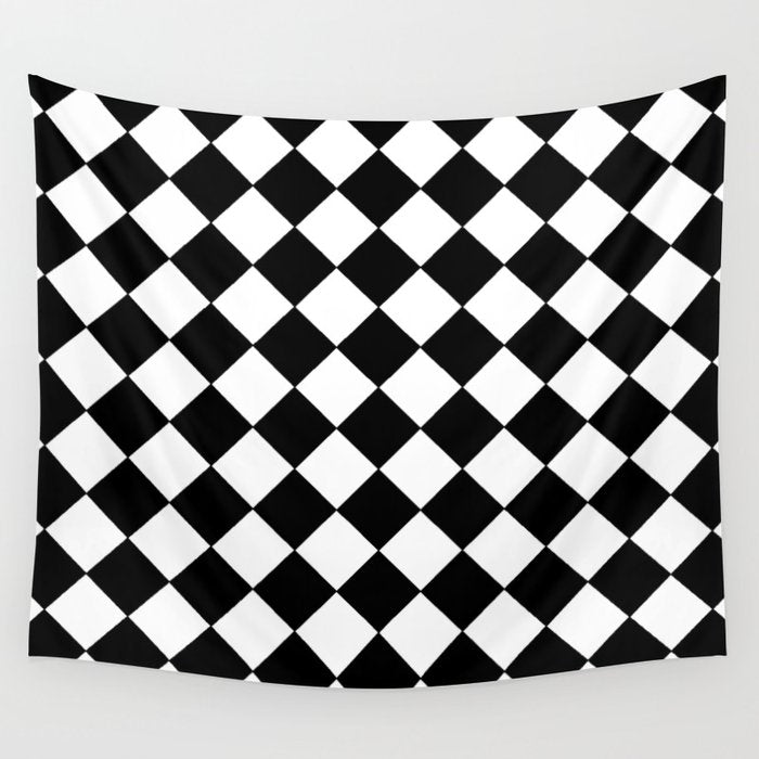 Black and white diamond shape,check,chess pattern  Wall Tapestry Gallery Image 4