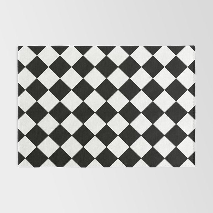 Black and white diamond shape,check,chess pattern  Rug Gallery Image 2