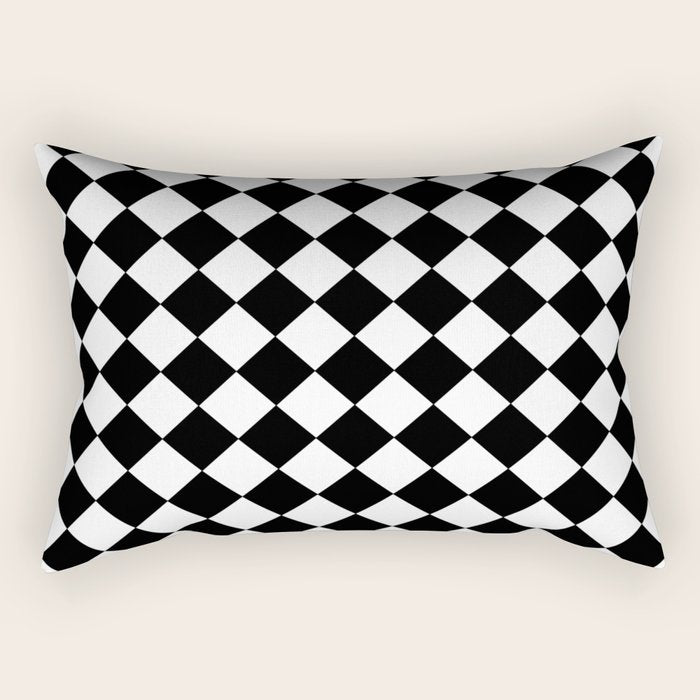 Black and white diamond shape,check,chess pattern  Rectangular Pillow Gallery Image 2