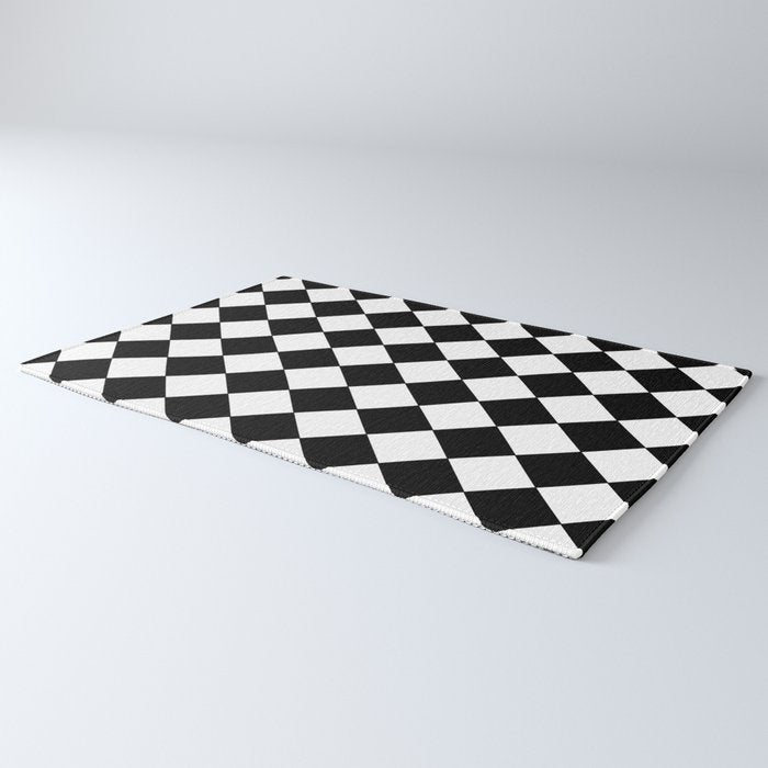 Black and white diamond shape,check,chess pattern  Rug Gallery Image 3