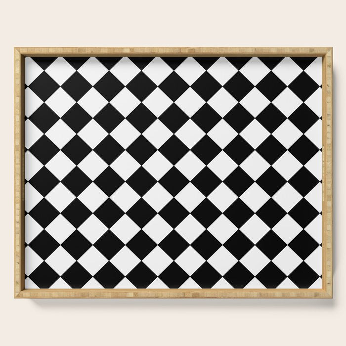 Black and white diamond shape,check,chess pattern  Serving Tray Gallery Image 1