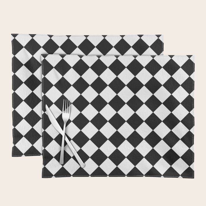 Black and white diamond shape,check,chess pattern  Placemat Gallery Image 1