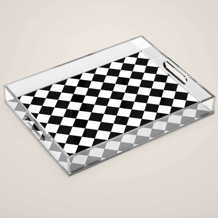 Black and white diamond shape,check,chess pattern  Acrylic Tray Gallery Image 1